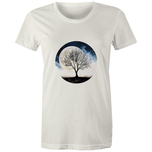 Women's Organic Earthfolk T shirt - Moon Tree - The Crescent Moon