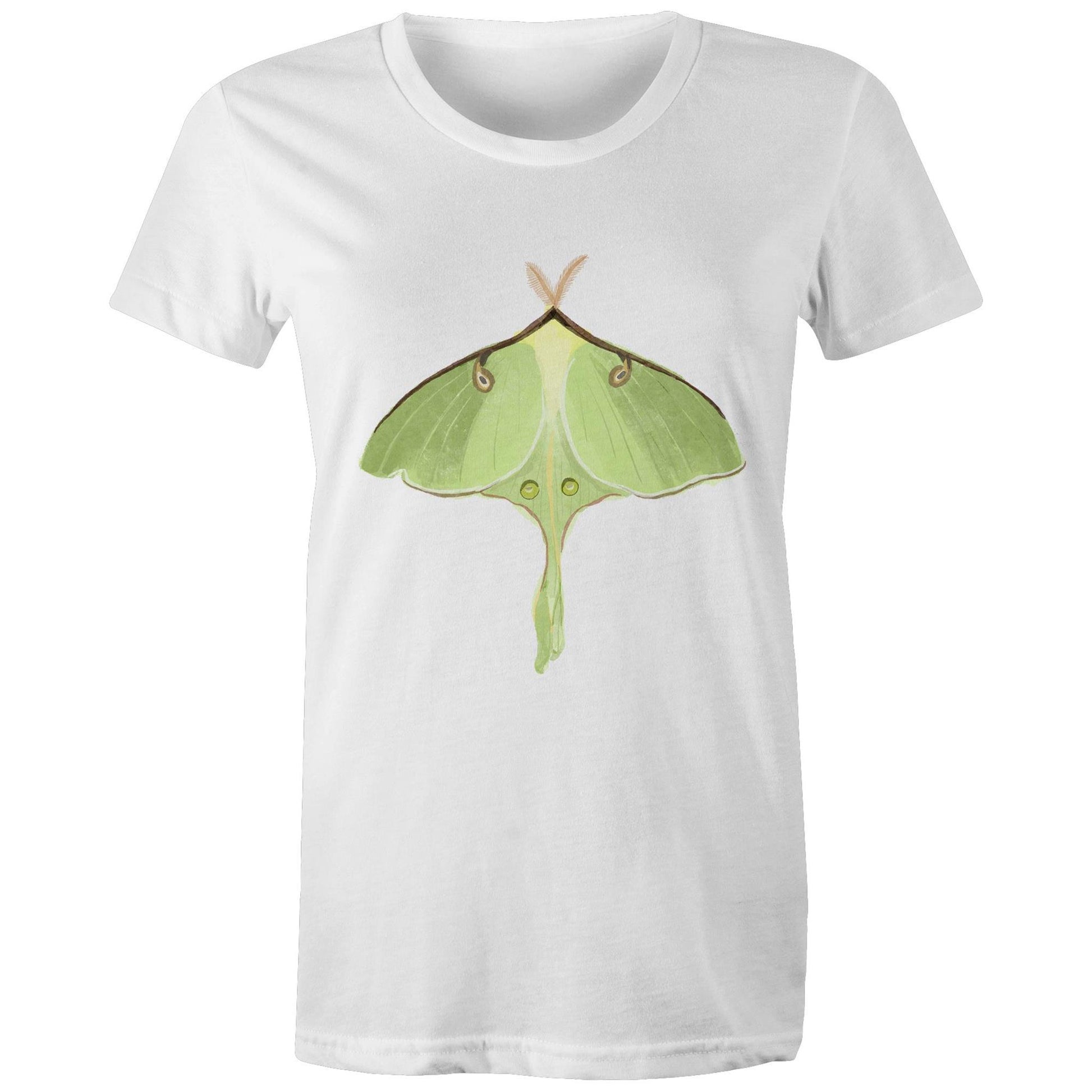 Earthfolk Printed T shirt - Women's Relaxed Fit - Luna Moth - The Crescent Moon