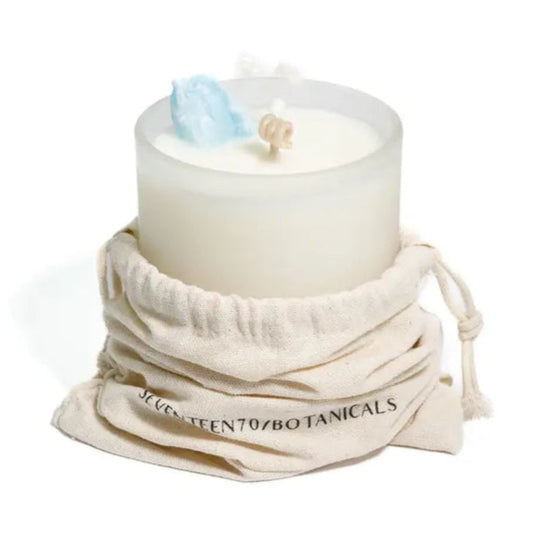 Blue Aragonite Crystal Candle - Communication and Compassion - The Crescent Moon
