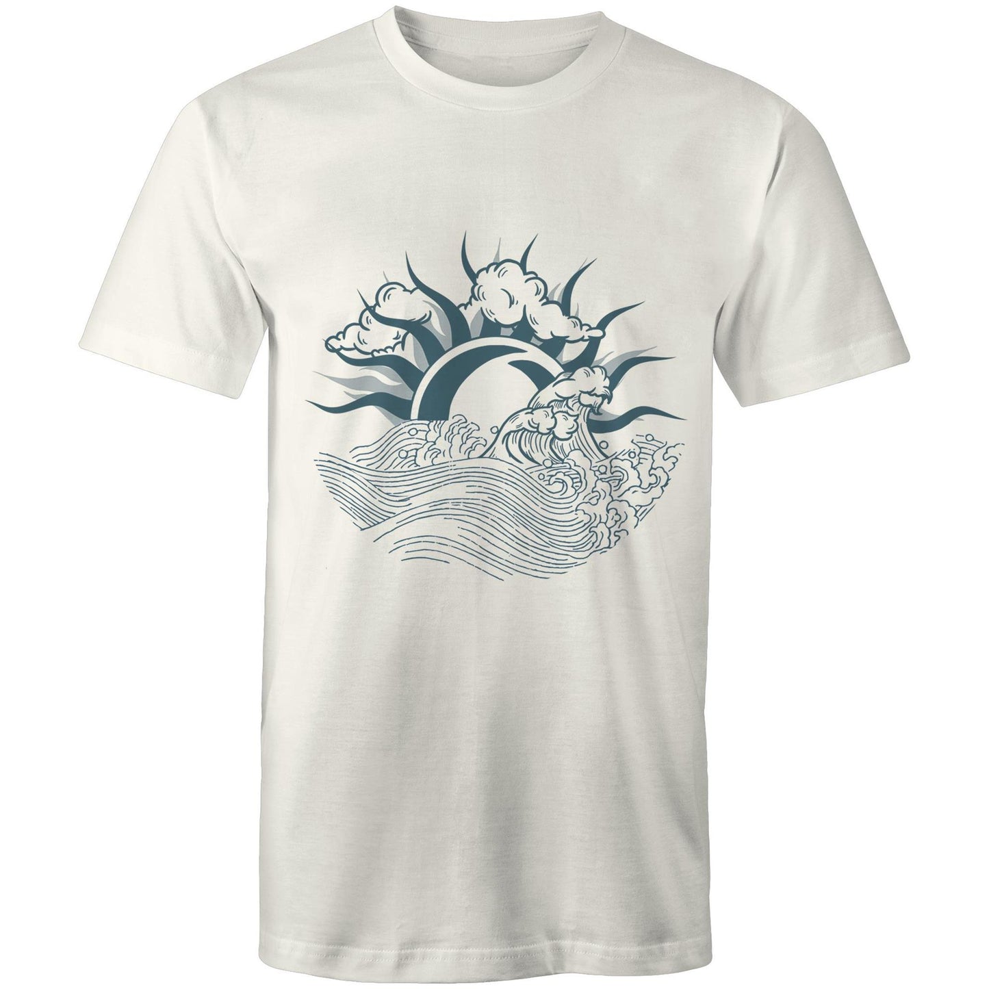 Earthfolk Printed T shirt - Mens Relaxed Fit - Sun Wave Cloud - The Crescent Moon