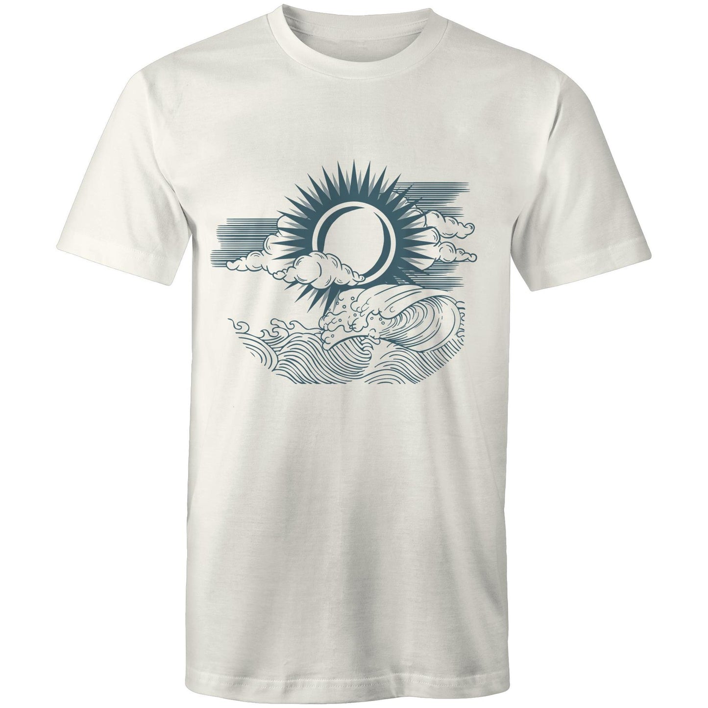 Earthfolk Printed T shirt - Mens Relaxed Fit - Sun Wave Cloud - The Crescent Moon