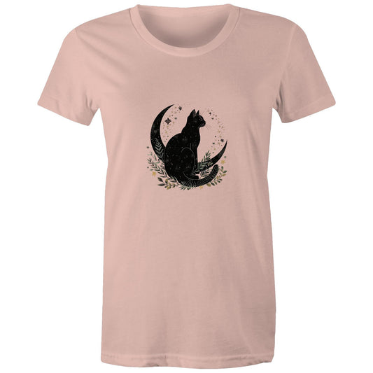 Women's Earthfolk  T Shirt  - Midnight Cat - The Crescent Moon
