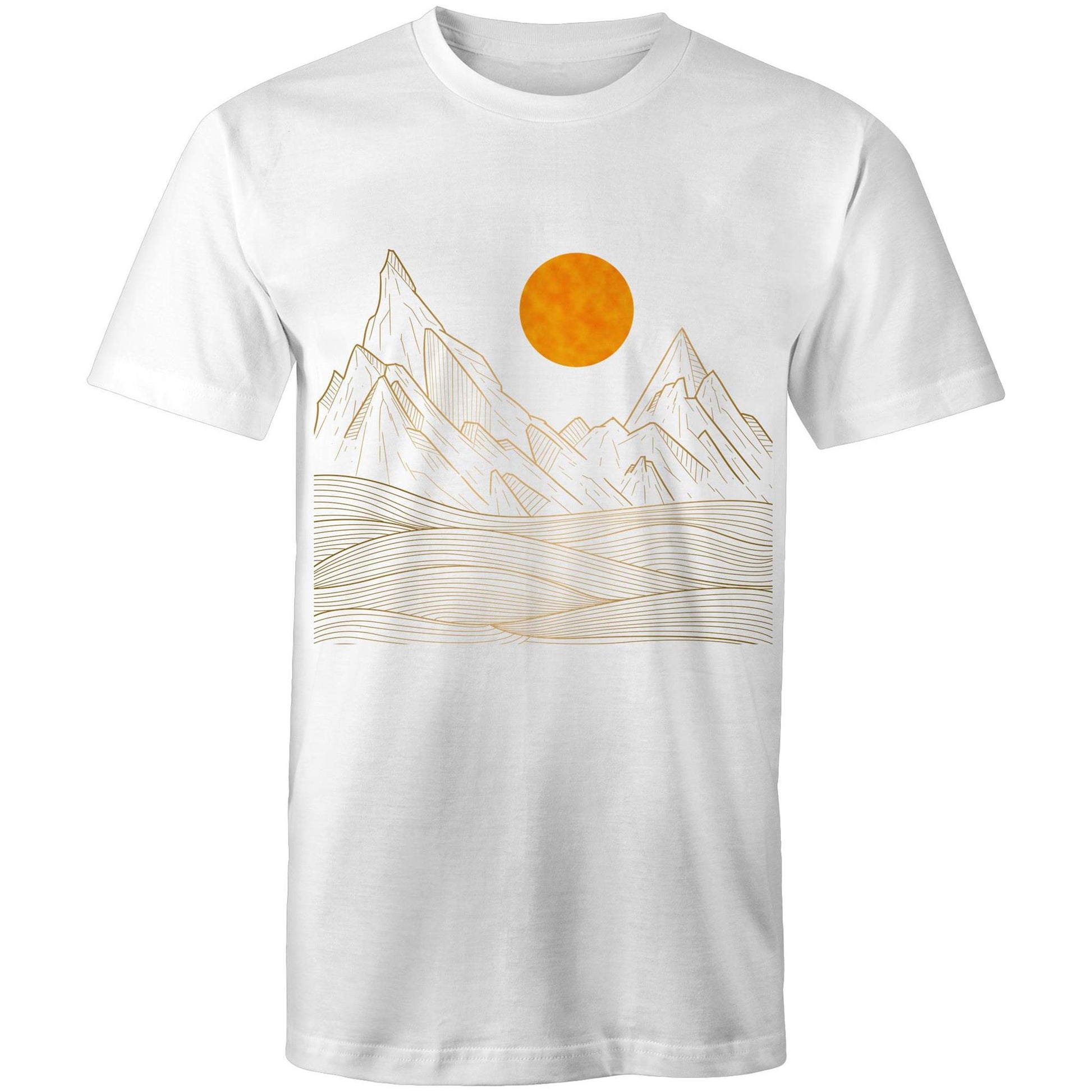 Earthfolk Printed T shirt - Mens Relaxed Fit - Mountain Sun - The Crescent Moon