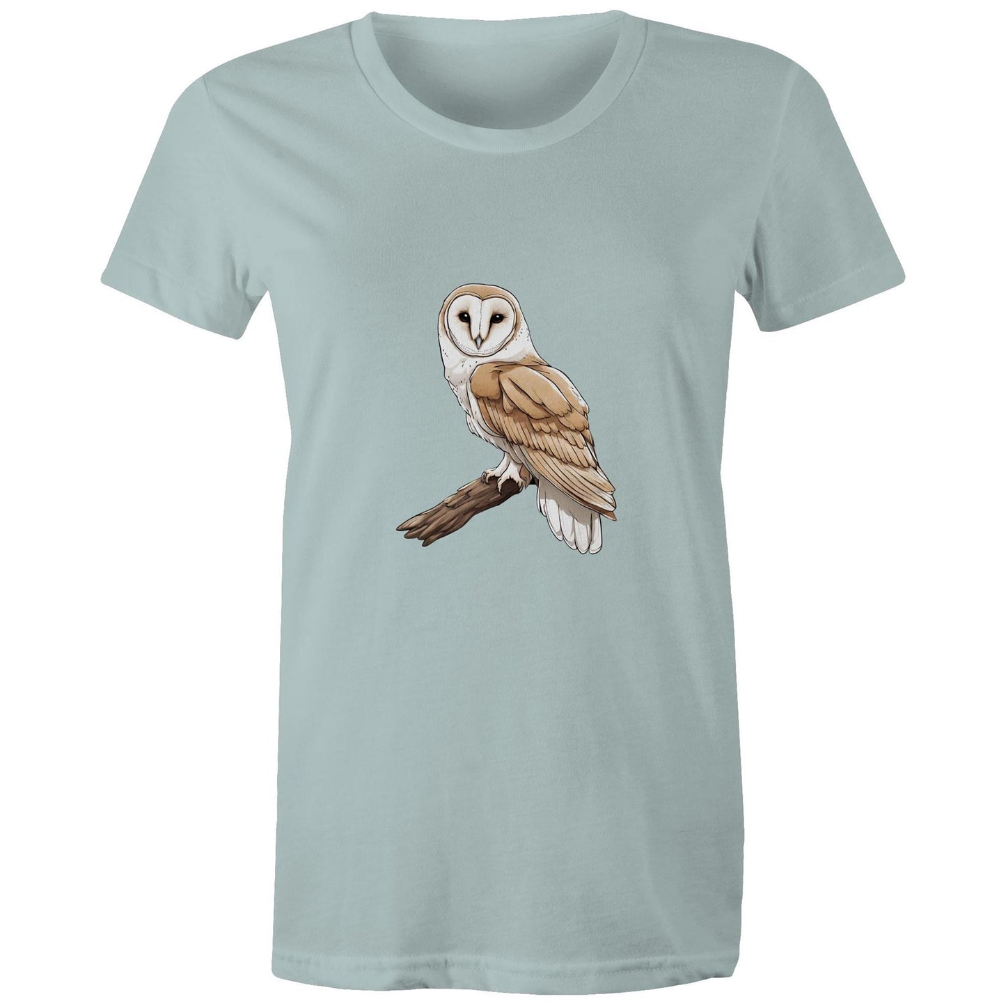 Women's Earthfolk T shirt - Barn Owl on Branch - The Crescent Moon