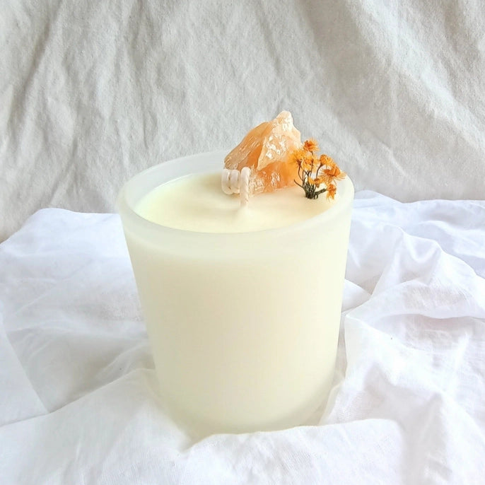 Orange Calcite Crystal Candle - Protection and Well Being