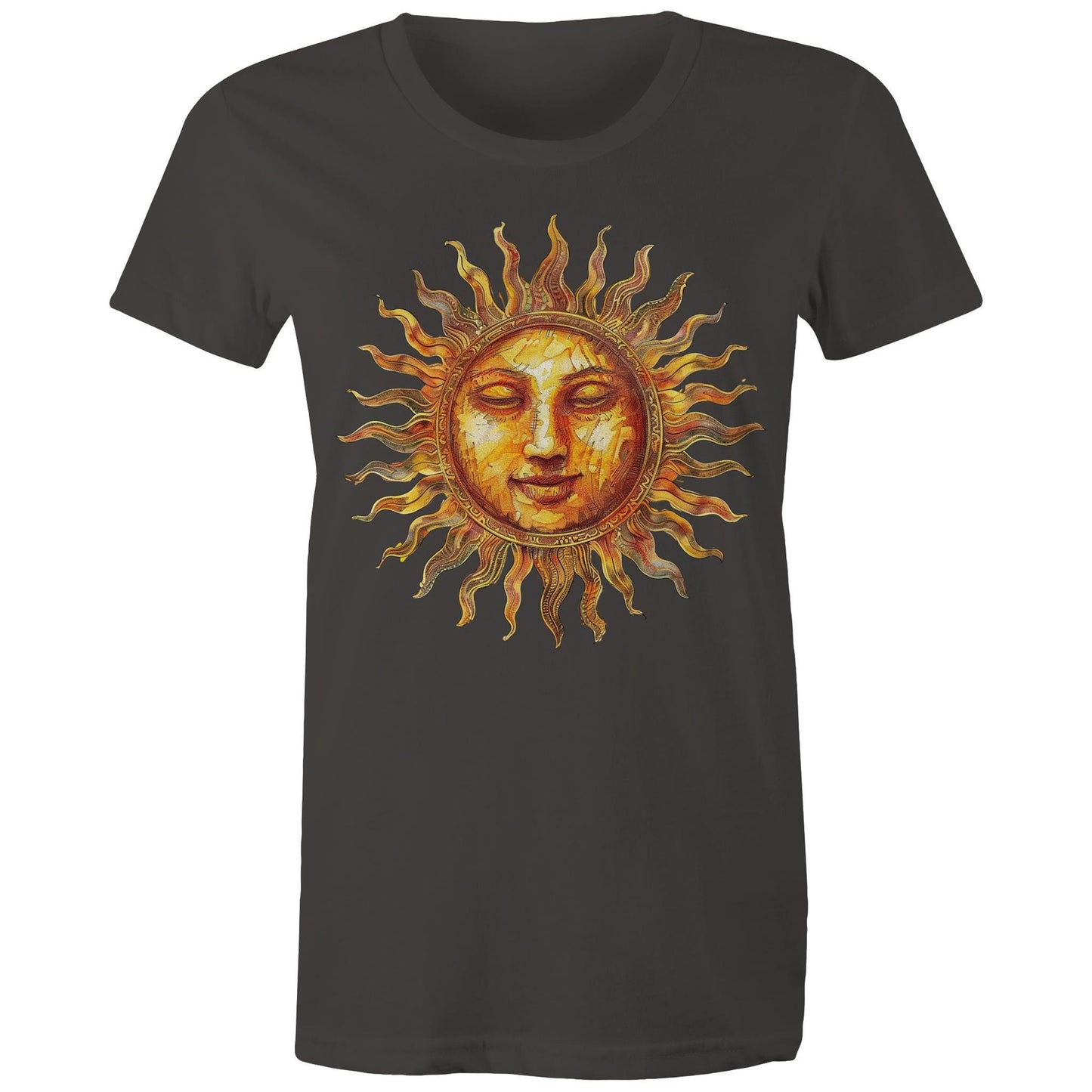 Earthfolk Printed T shirt - Women's Relaxed Fit - Majestic Sun - The Crescent Moon