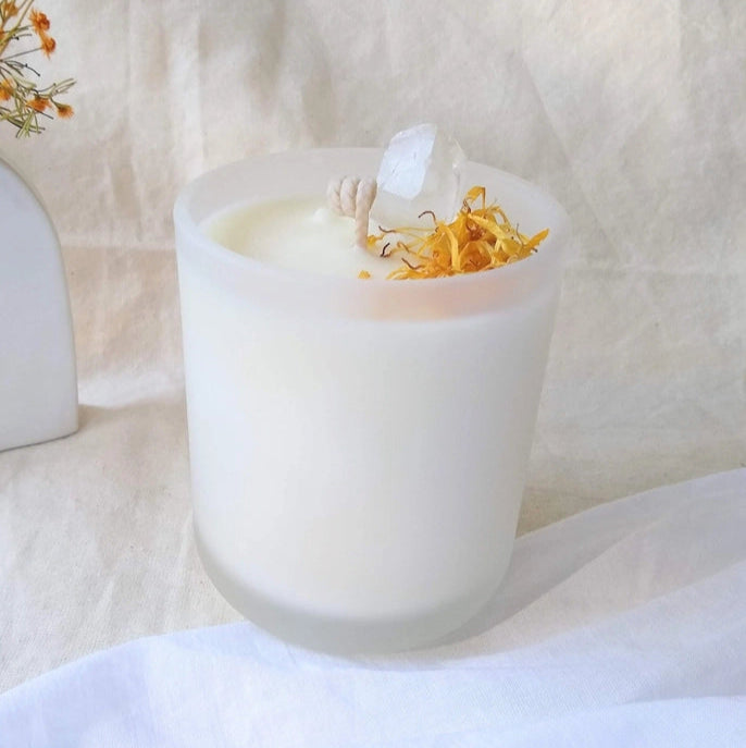 Clear Quartz Crystal Candle - Inspiration and Positivity - The Crescent Moon