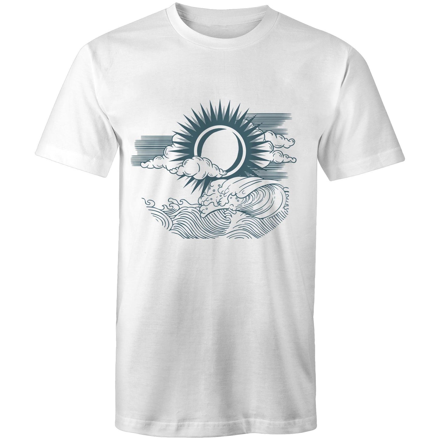 Earthfolk Printed T shirt - Mens Relaxed Fit - Sun Wave Cloud - The Crescent Moon