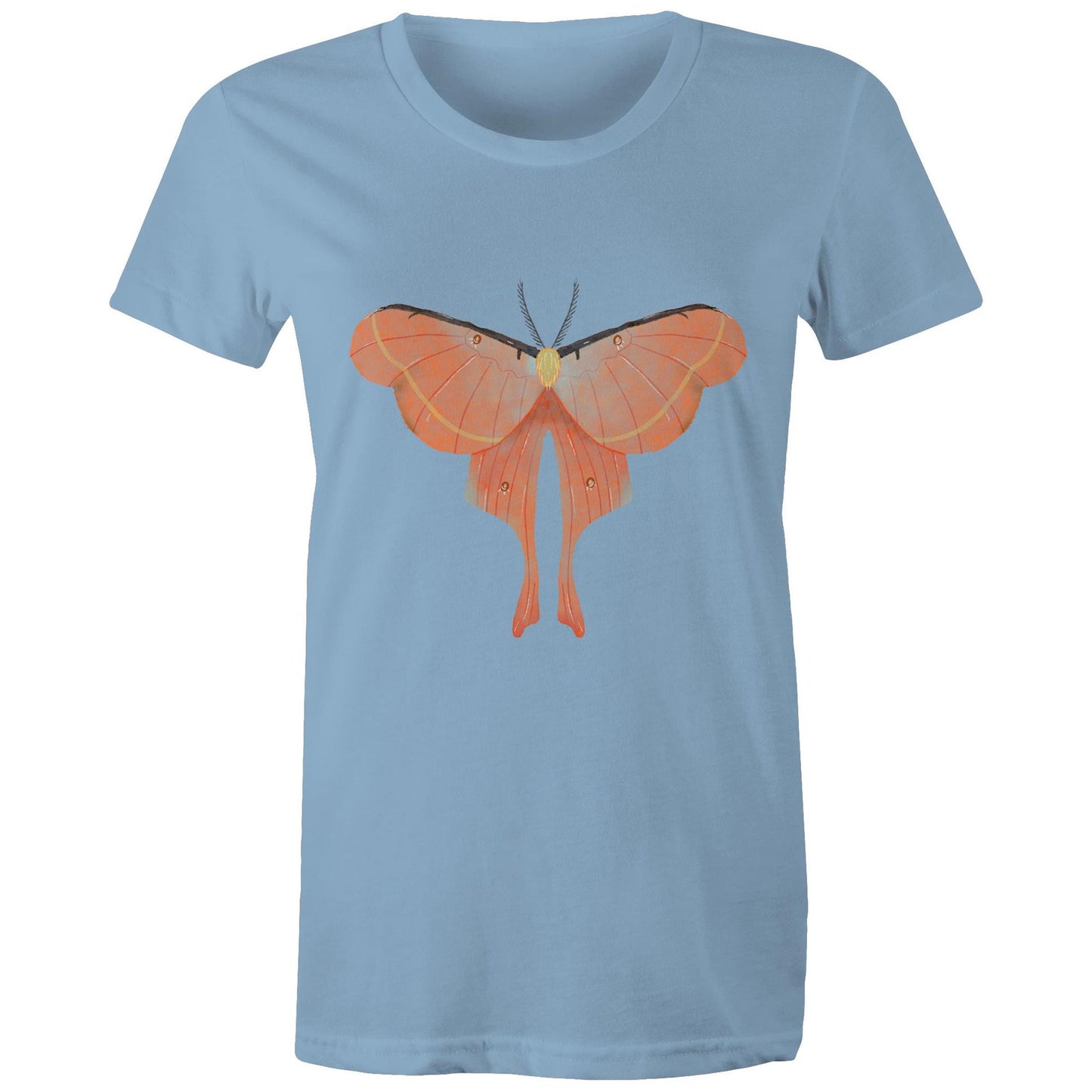 Earthfolk Printed T shirt - Women's Relaxed Fit - Orange Moth - The Crescent Moon