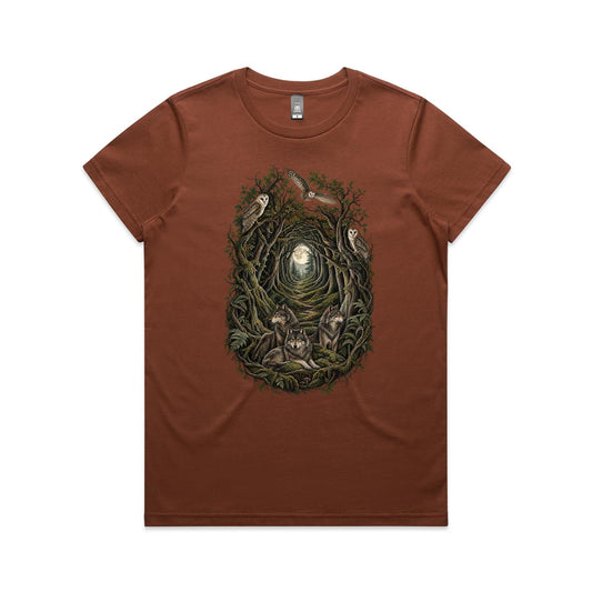 Women's Owl and Wolf Woodland Graphic T-shirt
