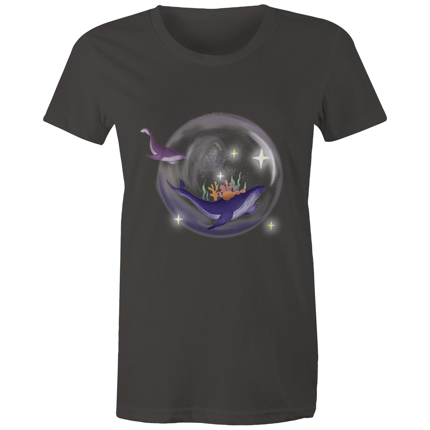 Women's T-shirt by Earthfolk - Crystal Ball Whale - The Crescent Moon