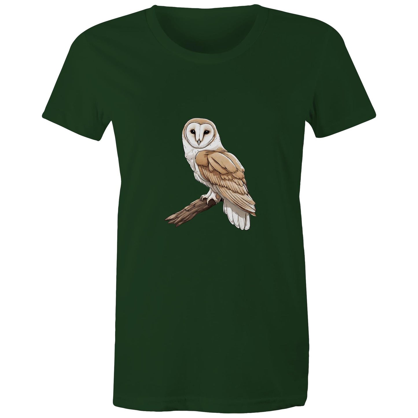 Women's Earthfolk T shirt - Barn Owl on Branch - The Crescent Moon