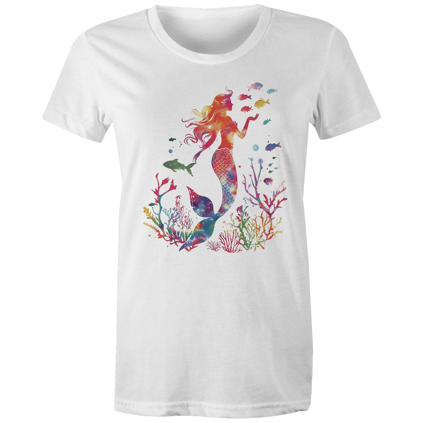 Women's Earthfolk Printed T shirt - Colourful Mermaid - The Crescent Moon