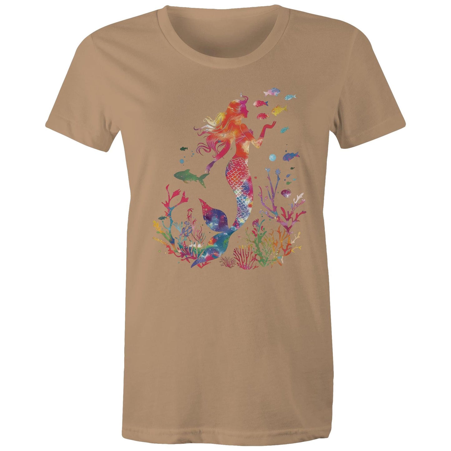 Women's Earthfolk Printed T shirt - Colourful Mermaid - The Crescent Moon