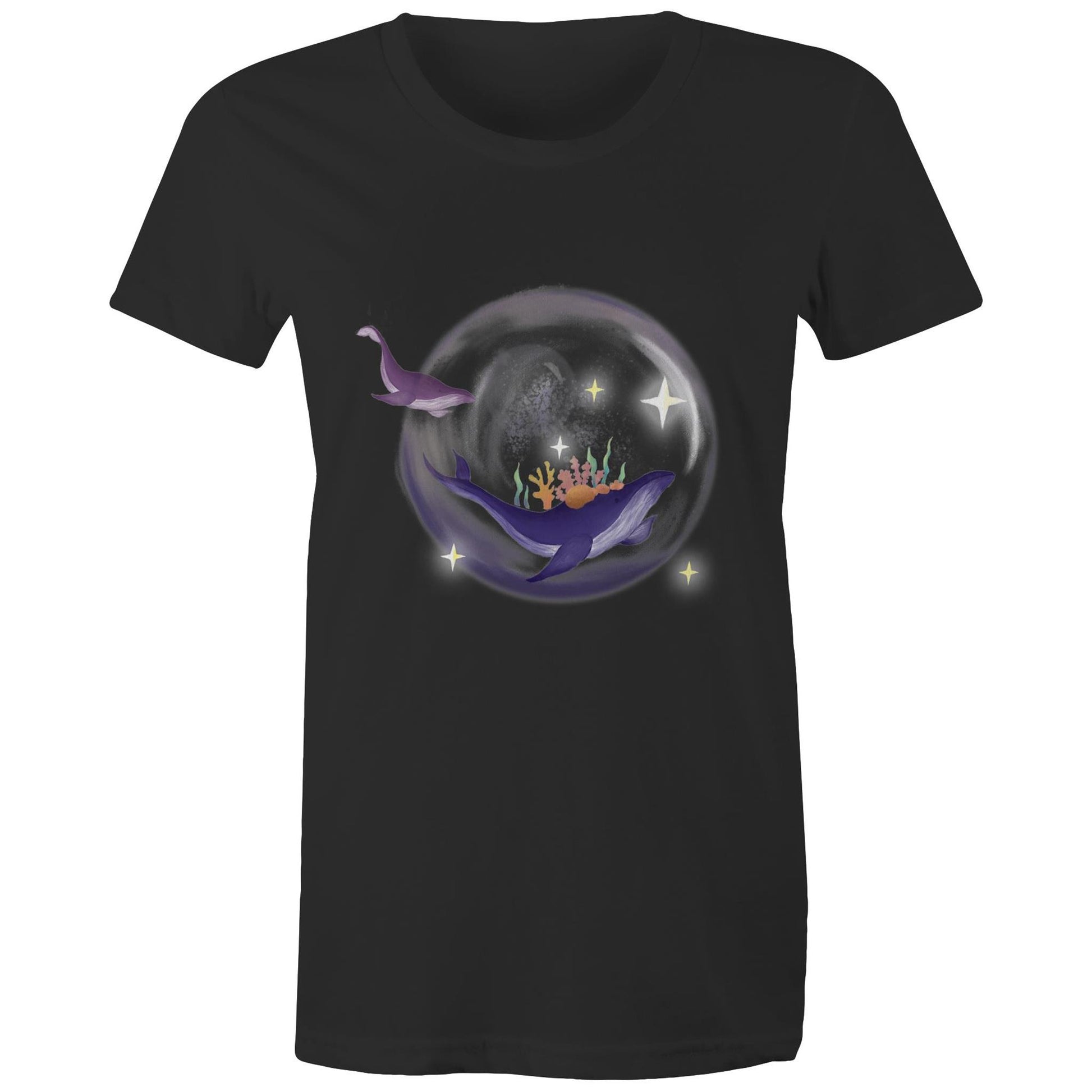 Women's T-shirt by Earthfolk - Crystal Ball Whale - The Crescent Moon