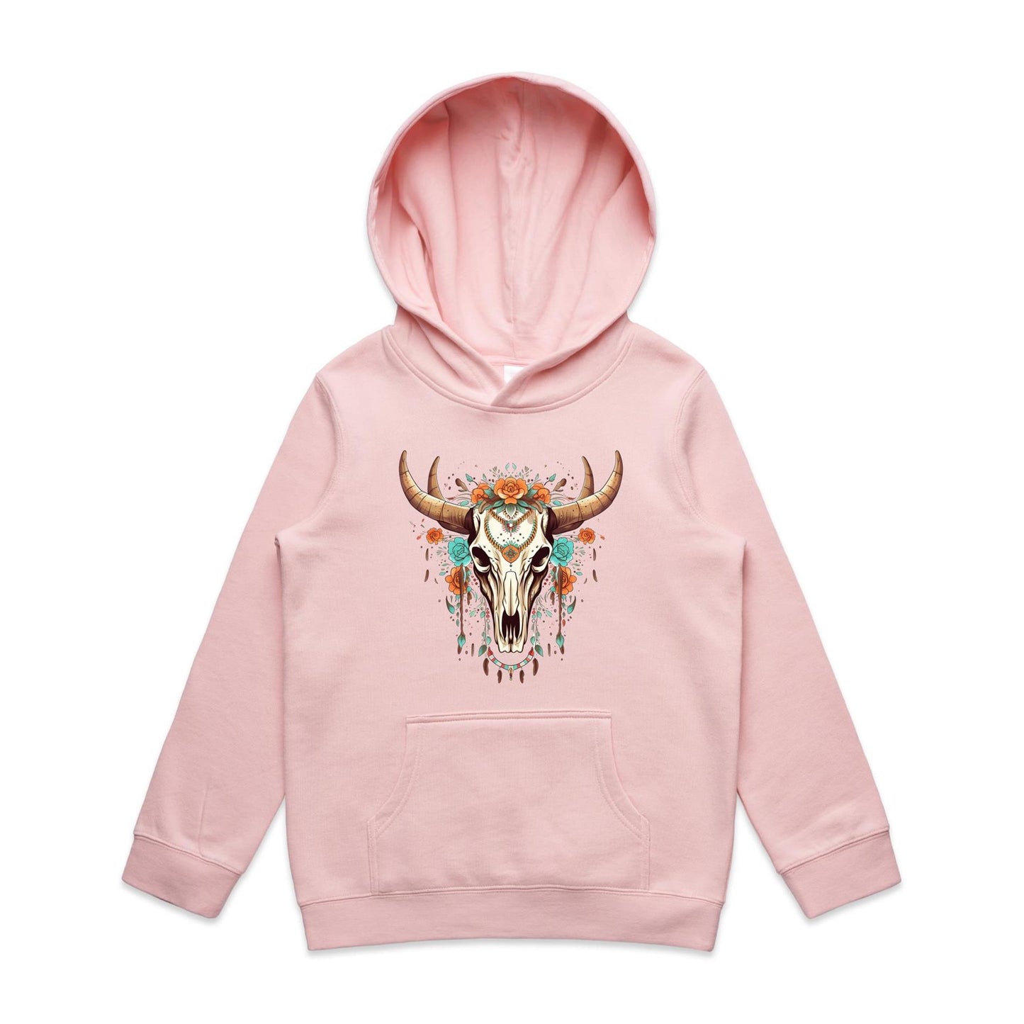 Kids Earthfolk Hoodie - Floral Skull - The Crescent Moon