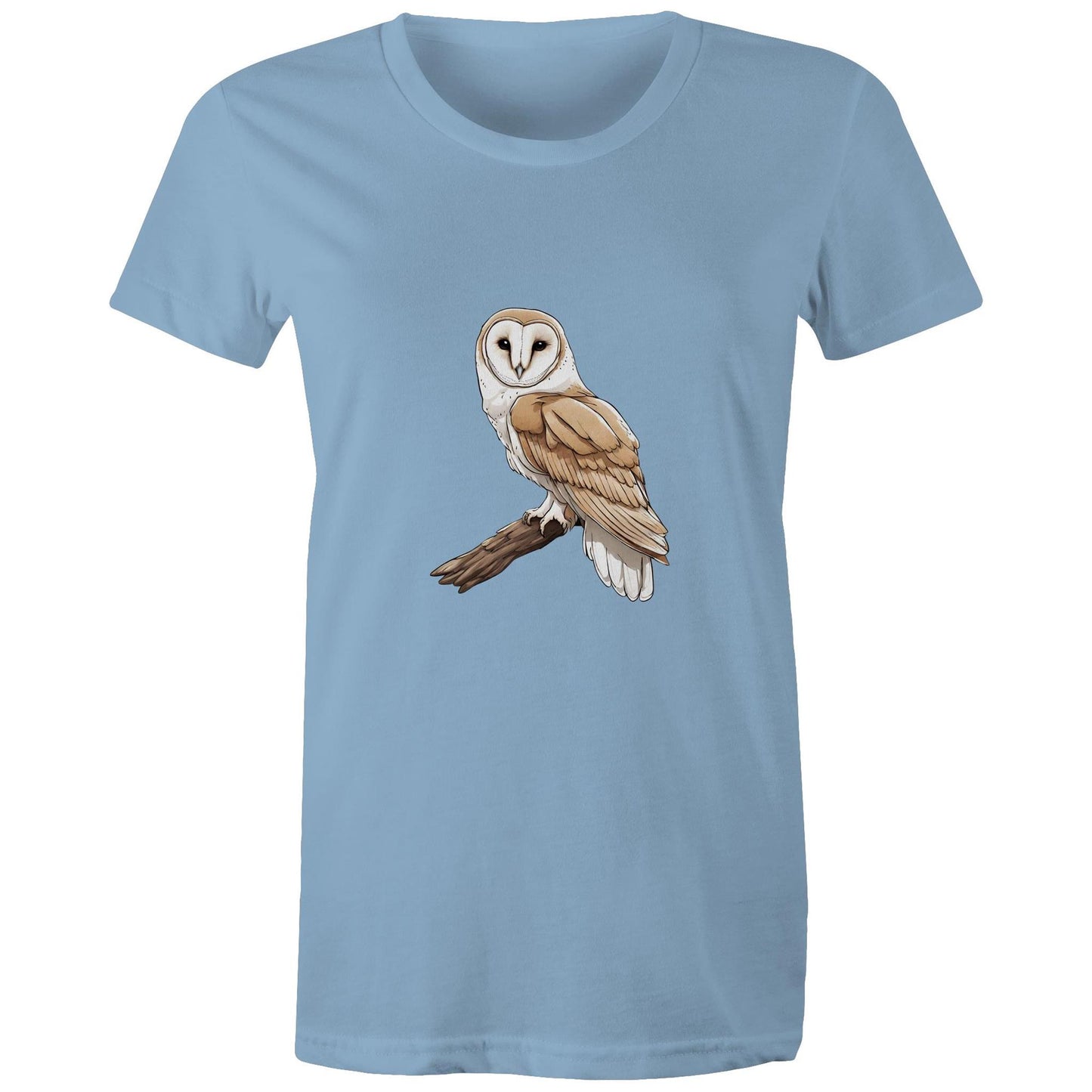 Women's Earthfolk T shirt - Barn Owl on Branch - The Crescent Moon