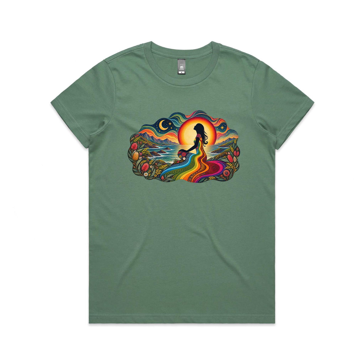 Womens Earthfolk Retro Rainbow Spirit T-shirt - Earthfolk Nature Tees