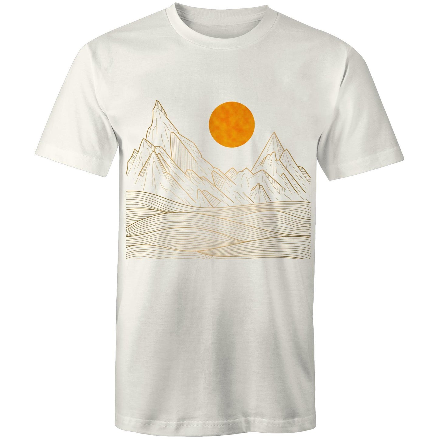 Earthfolk Printed T shirt - Mens Relaxed Fit - Mountain Sun - The Crescent Moon