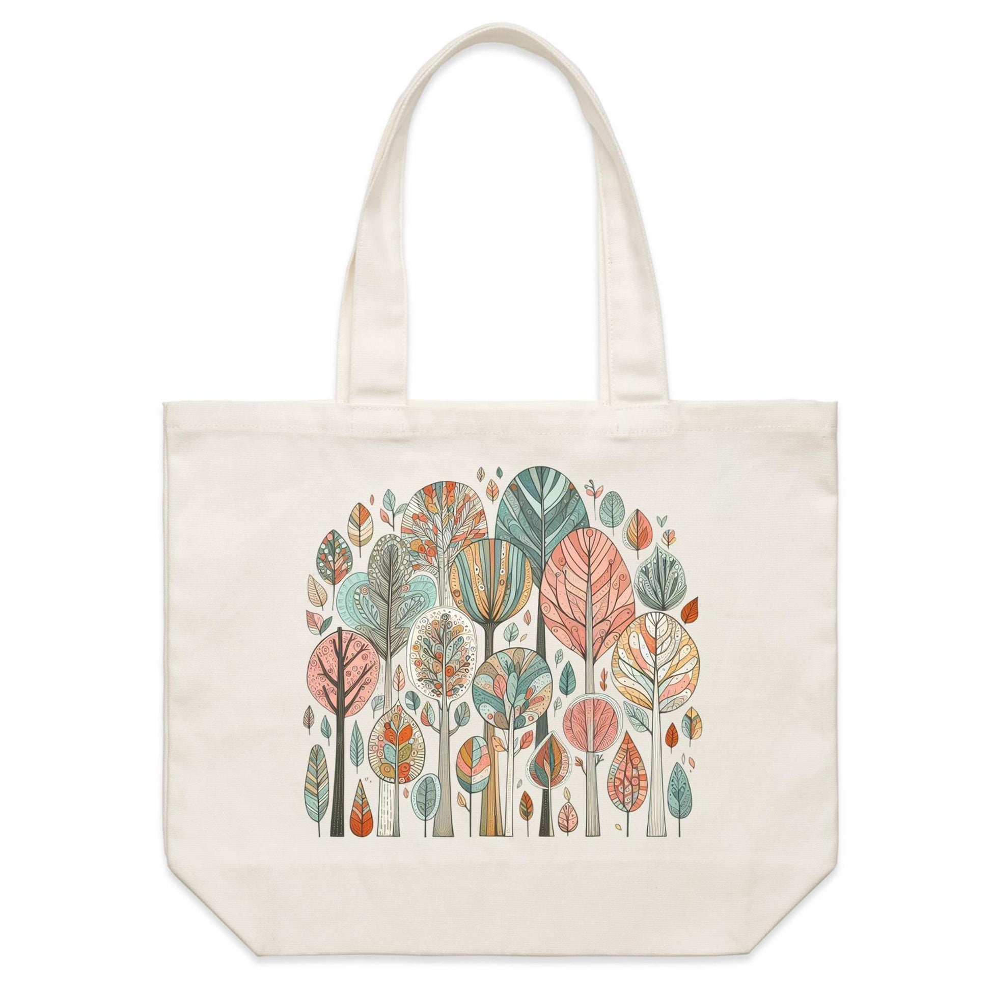 Reusable canvas tote bag with Autumn forest design