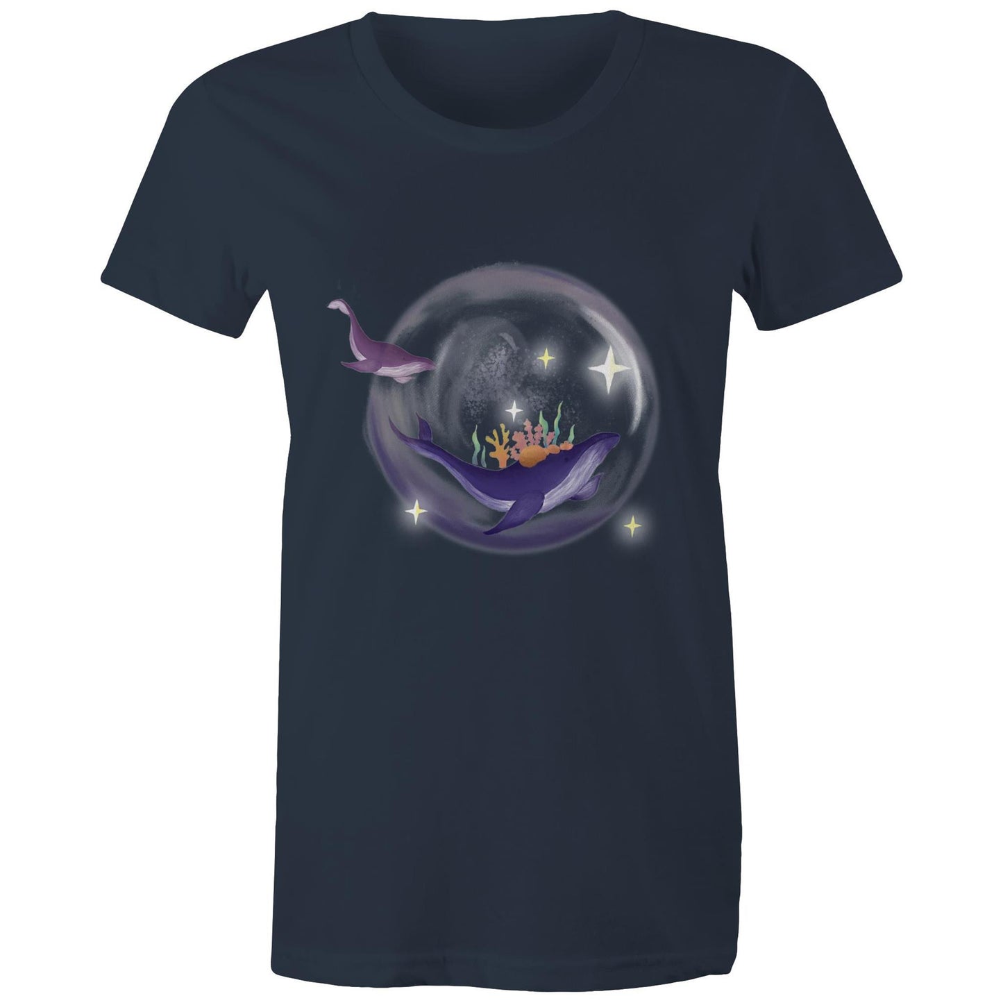 Women's T-shirt by Earthfolk - Crystal Ball Whale - The Crescent Moon