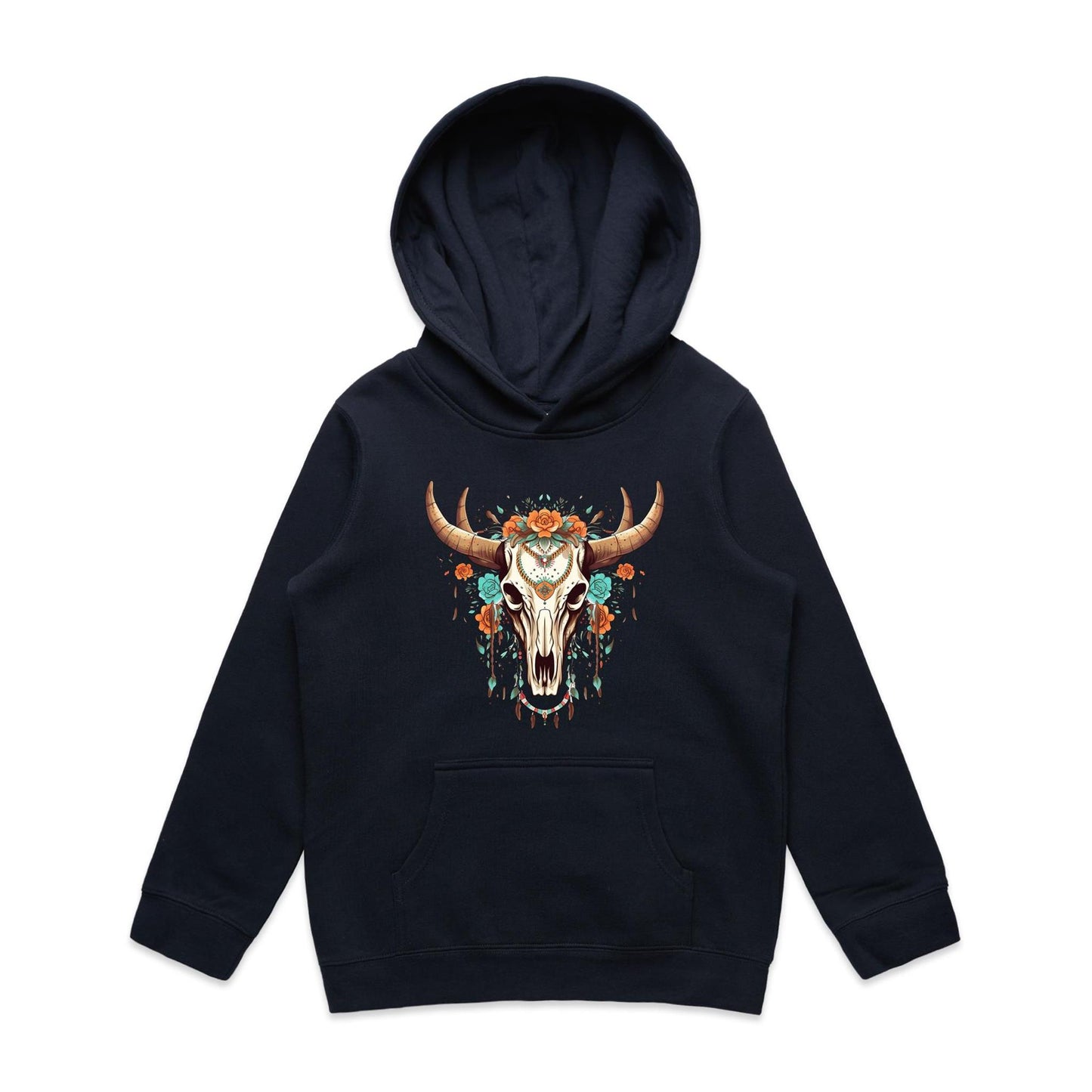 Kids Earthfolk Hoodie - Floral Skull - The Crescent Moon