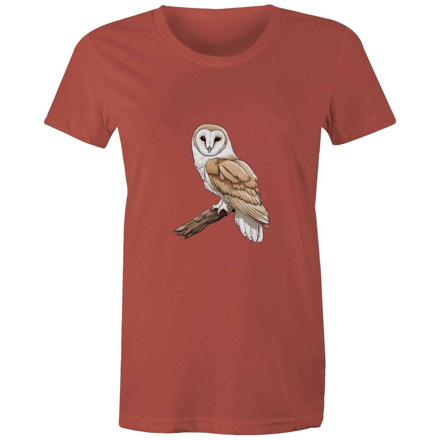 Women's Earthfolk T shirt - Barn Owl on Branch - The Crescent Moon