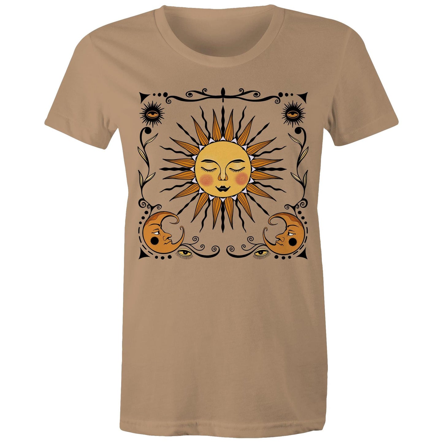 Women's Earthfolk T shirt - Retro sun and moon