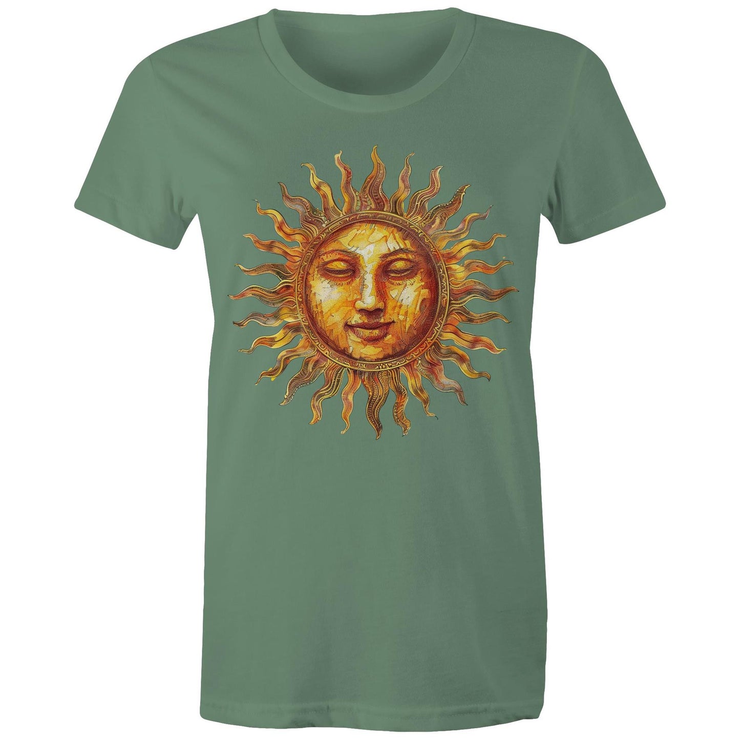 Earthfolk Printed T shirt - Women's Relaxed Fit - Majestic Sun - The Crescent Moon