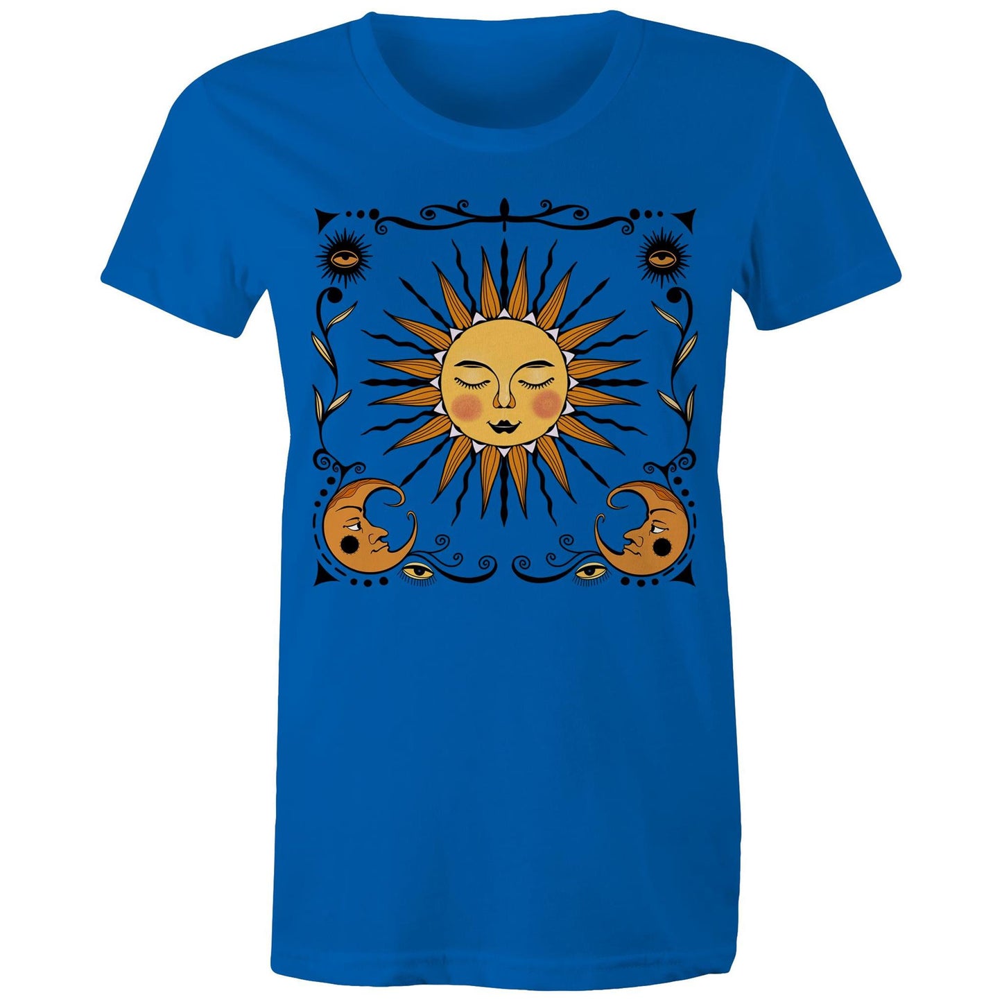 Women's Earthfolk T shirt - Retro sun and moon