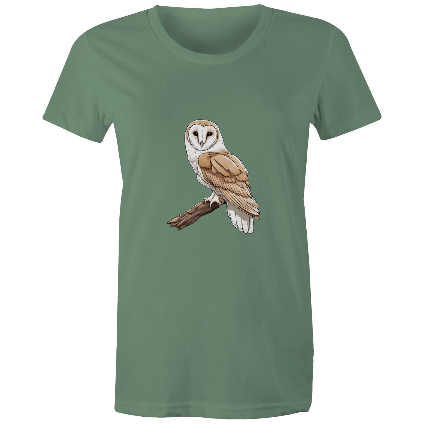 Women's Earthfolk T shirt - Barn Owl on Branch - The Crescent Moon