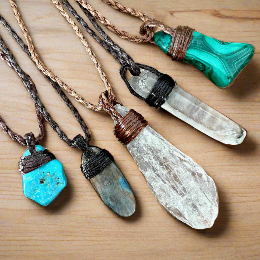 Tribe Talisman Macrame Necklace - Clear Quartz Cluster - The Crescent Moon