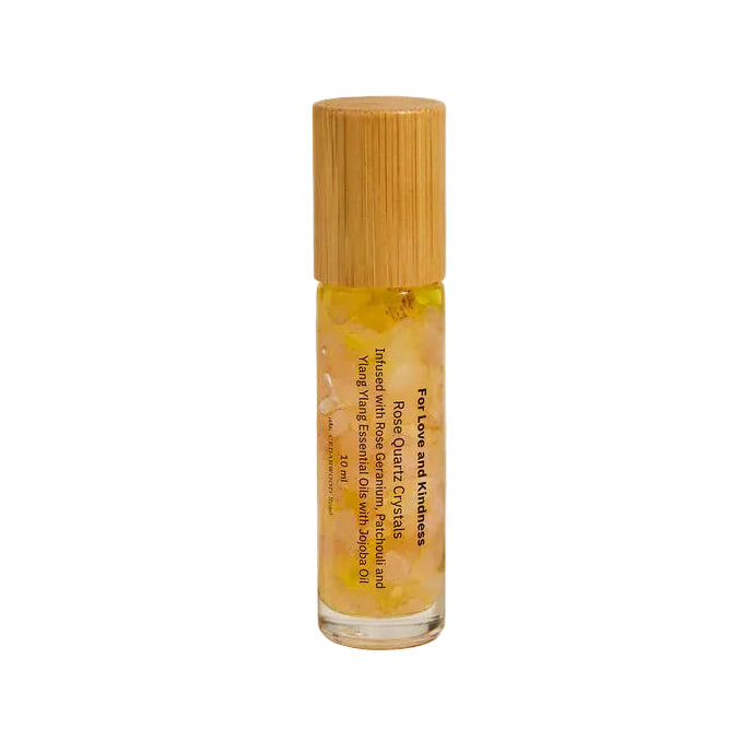 Roll-on bottle with wooden cap on a neutral background