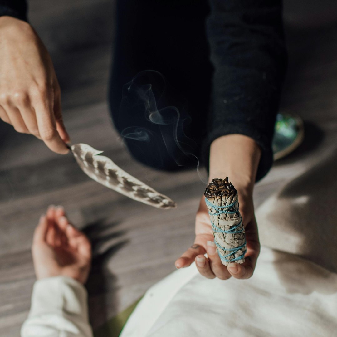 smudge sticks, bowls and feathers